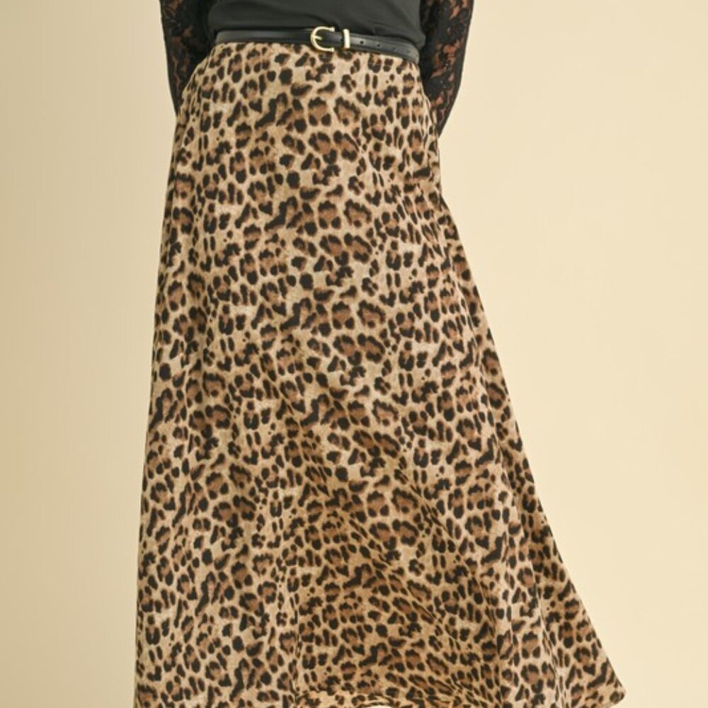 LEOPARD PRINT WOMEN MIDI SKIRT
